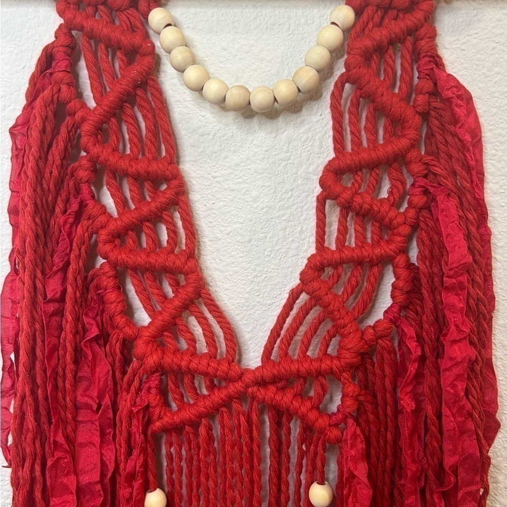 Red Macrame Handmade Boho‎ Wall Hanging - Picture 2 of 3
